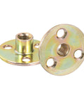 Built Tough Carbon Steel Brad Hole Tee Nuts, M8 Screw In Flange Thread Inserts, showing zinc-coated steel flange with threaded insert.