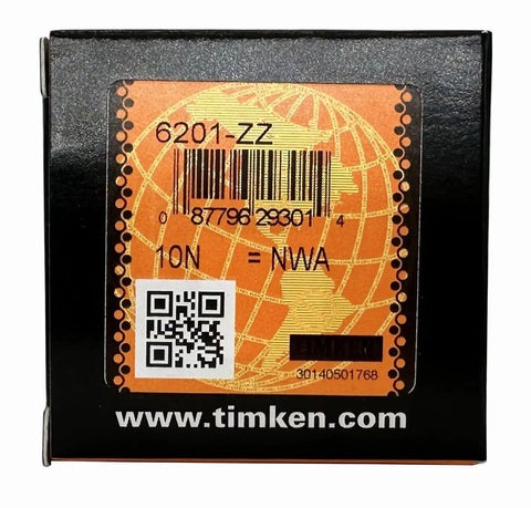 Package of 2 Pack 6201ZZ Double Metal Seal Bearings 12x32x10mm with barcode and QR code for high speed rotation use.