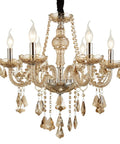 6 Light Crystal Chandelier With Metal Frame And Six Arms Vintage Candle Style Pendant Ceiling Light Cognac Finish With Raindrop Crystals Dimmable Bulbs Compatible 23 Inch Diameter 22 Inch Height Adjustable Chain Up To 47 Inches