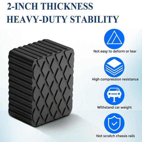 Beefy Solid Rubber Auto Lift Blocks Two Pack Heavy Duty Anti Slip Lift Pads With 3000 Lbs Per Pad Capacity displayed with durability features.