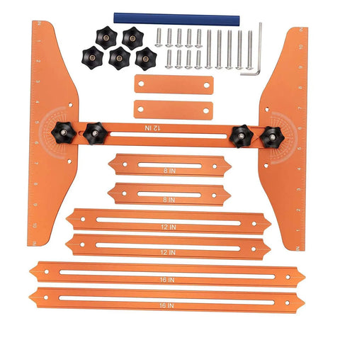 No Sweat Stair Treads Gauge Template With Quick Adjust Flex Angles For Dead On Precision On Spiral And Standard Runs Ideal Drywall Layout And Heavy Duty Home Builder Gear, orange aluminum pieces with adjustable angles.