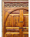 Hand Carved Barn Door Double Doors Brown Finish Custom Size Made To Order Sliding Or Hinged Interior Exterior Front Door Antique And Modern Style For Home Improvement And Rustic Vibe, detailed woodwork view