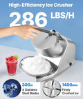Workhorse Ice Shaver Machine For Home And Commercial Use, 286 Lbs Per Hour, 300W 2000RPM Stainless Steel 4 Blade Ice Crusher With Bowl