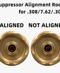 Carbon Fiber Suppressor Alignment Rod for .308, 7.62, and .300 Calibers, showing aligned and not aligned states