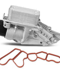 Aluminum Oil Cooler Filter Housing Assembly For Mercedes Benz 2006 2012 Models with gaskets, top view.