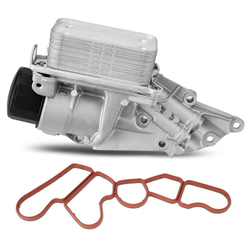 Aluminum Oil Cooler Filter Housing Assembly For Mercedes Benz 2006 2012 Models with gaskets, top view.