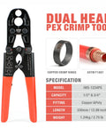 Beefy PEX Crimp Tool Kit For 1/2 Inch And 3/4 Inch Copper Ring Crimps Meets F1807 Standards 13 Inch Combo PEX Crimper
