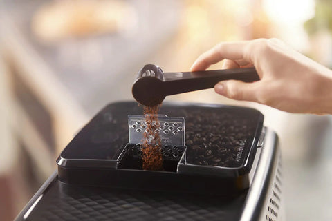 Fully Automatic Espresso Machine Featuring Intuitive Touch Display And Smooth LatteGo Milkmaker creates barista level drinks with coffee grounds.