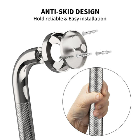 Straight Up 36 Inch Shower Grab Bar With Killer Anti Slip Knurled Grip For Bathroom Safety And Added Stability Heavy Duty Stainless Steel Support Handle Built Different For Extra Grip And Peace Of Mind, showcasing anti-skid design and installation.