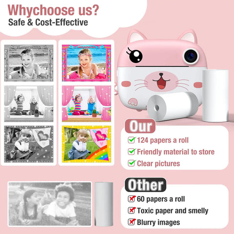 Instant Camera Refill Paper 5 Roll Set For Kids Instant Print Camera, HD Thermal Print Sheets No Ink BPA Free, Portable Refill Paper Kit For Quick On The Go Photo Printing, 124 papers a roll