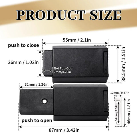 2 Pack Push To Open Magnetic Door Latch Kit Heavy Duty Hidden Touch Latch Black Finish dimensions diagram