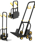 3-In-1 Convertible Stair Climbing Hand Truck Dolly With Six Non-Slip Wheels And Adjustable Handle Heavy-Duty Platform Cart That Hauls Up To 440 Pounds On Flat Surfaces And 400 Pounds On Stairs Black And Yellow, steel cart