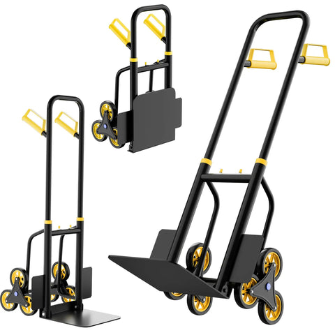 3-In-1 Convertible Stair Climbing Hand Truck Dolly With Six Non-Slip Wheels And Adjustable Handle Heavy-Duty Platform Cart That Hauls Up To 440 Pounds On Flat Surfaces And 400 Pounds On Stairs Black And Yellow, steel cart