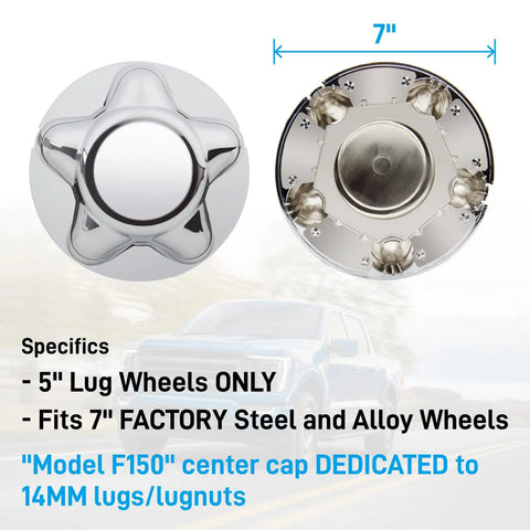 7 Inch Chrome Center Cap For 5 Lug Steel Wheels Fits Ford F Series F 150 1997 To 2003 And Expedition Hub Cover Waterproof