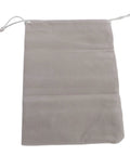Grey velvet drawstring pouch for storage, smooth finish, ideal for jewelry or small items.