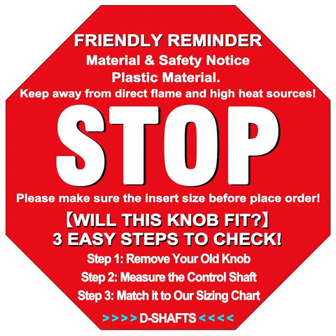 Warning label for 4 Pack Universal Stove Knobs Replacement With 12 Adapters Black Fits Oven Range Controls