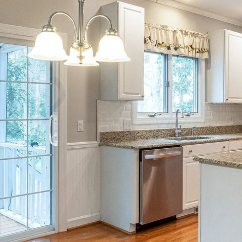 Kitchen view with sliding glass door featuring Patio Door Handle Set For Mortise Locks 3 15 16 Inch Hole Spacing Right Or Left Handed White Sliding Door Hardware Keyed Lock Offset Action Replaces Your Old Handles No Fuss Swap Includes Five Screw Sizes For Easy Install.