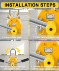 Installation steps for Industrial Grade Permanent Lifting Magnet With Easy Release Lever on steel pallet.