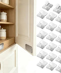 Ultra Thin Magnetic Cabinet Door Magnets 20 Pack With Double Sided Tape For Quick Cabinet Closure installed on kitchen cabinets