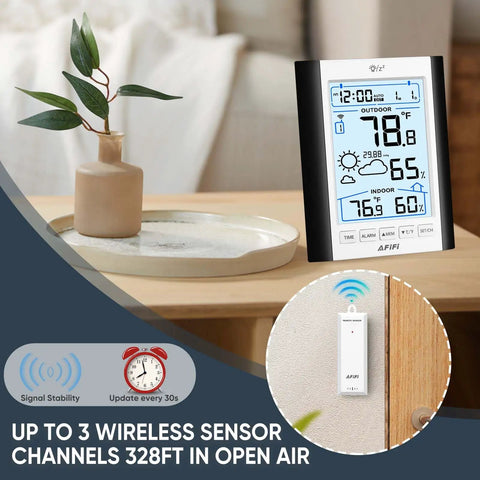 All In One Indoor Outdoor Thermometer And Hygrometer Weather Station With 330 Foot Wireless Remote Sensor, battery powered, backlit display