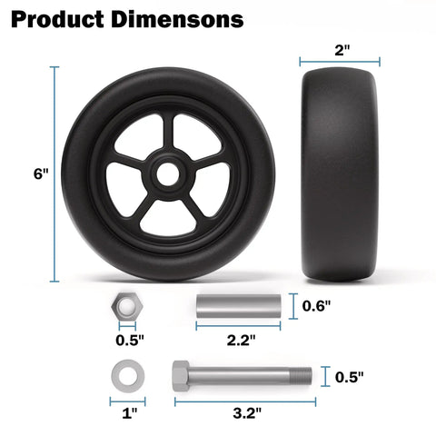 Dimensions and parts of Beefed Up 1500 Pound 6 Inch Boat Trailer Jack Wheel Replacement With Heavy Duty Spoked Wheel And Mounting Hardware