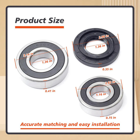 Tough As Nails Front Load Washer Tub Bearing Seal Kit Built Like Steel with size measurements for LG and Kenmore washers.