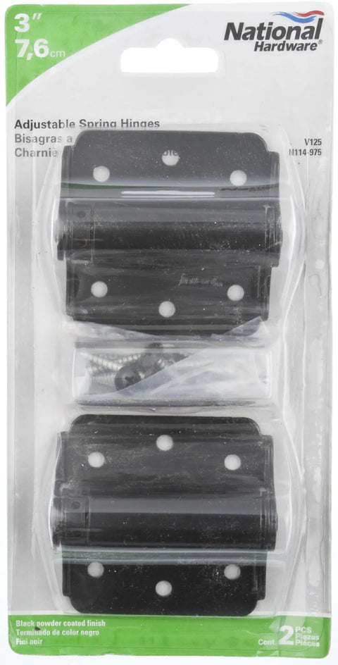 Adjustable Spring Loaded Self Closing Door Hinges 3 Inch Black Heavy Duty 2 Pack Surface Mount No Mortise Required for Interior and Exterior Doors That Fit Tight Spaces and Deliver Quiet Smooth Operation