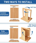 Diagram showing two installation methods for Heavy Duty Pivot Door Hinges For Wood Doors With 360 Degree Shaft Stainless Steel Pivot Hinge System For Hidden Doors And Bookshelf Bookcase Doors TamBee.
