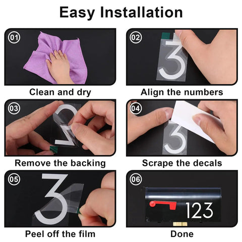 Step-by-step installation of 2 Inch Reflective Mailbox Numbers For Outside 5 Sets Self Adhesive Vinyl House Numbers Pre Cut With Sticky Tabs