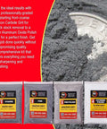 Extreme 12,000 Grit Aluminum Oxide Polish Refill Kit For Rock Tumblers Sub Micron Finish with 4 stages shown with coin for scale.