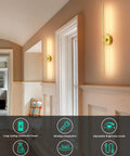 Straight Up Game Changer Wireless Wall Sconces Set Of Two Rechargeable 10000Mah Battery Light with gold finish and adjustable brightness.