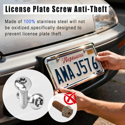 Lock Your Plates Down Super Tight With This Hella Durable Anti Theft License Plate Screws Kit featuring M6 stainless steel screws for secure mounting.