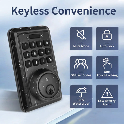 Keyless Entry Door Lock And Handleset In Matte Black With Electronic Keypad Deadbolt Front Door Lock Set With Reversible Handles