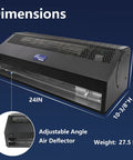 Dimensions of 24 Inch Black Commercial Air Curtain with adjustable angle air deflector, weight 27.5 LB.