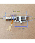 Compact 4mm 5V 2-Phase 4-Wire Stepper Motor With Planetary Gearbox, dimensions labeled, on beige background