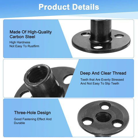 Premium Heavy Duty M10x17mm T Nuts, 5 Pack Black Zinc Plated Carbon Steel Tee Nuts With Round Base showing quality material and design details.