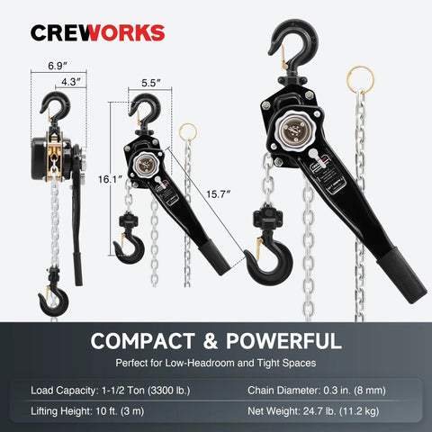 Lever Chain Hoist One And One Half Ton Capacity 3300 Lb Manual Chain Hoist With Ten Ft Lift G80 Galvanized