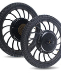 Beefy 1000W 48V Front Or Rear Hub Motor Wheel For 20 Inch Electric Bicycle Disc Brake 6 Hole Tail Wheel Aluminum Alloy Build High Efficiency And Easy Install, showing two wheels with tire treads and metal spokes.