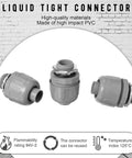 Half Inch Liquid Tight PVC Conduit Connector Set showing three connectors against a brick wall background
