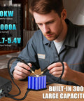 Man using Portable Capacitor Spot Welder With Crisp LCD Display And 120 Pulse Controls for 18650 battery packing.