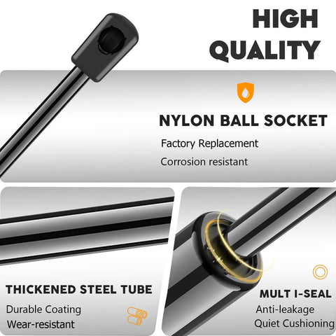Close-up of Hood Lift Supports Set of 2 Heavy Duty Gas Spring Struts features, including nylon ball socket and steel tube.