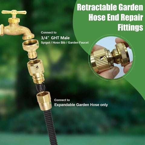 Garden Hose Repair Kit With Solid Brass Quick Connect Fittings 3/4 Inch GHT Female Faucet Adapter Flexible Hose Connectors