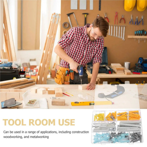 Heavy Duty Screw And Anchor Kit 200 Pieces Self Tapping Drywall Anchors With Plastic Anchors Rust Resistant Yellow Zinc Plated Carbon Steel For Strong Wall Mounts Easy Install in tool room use