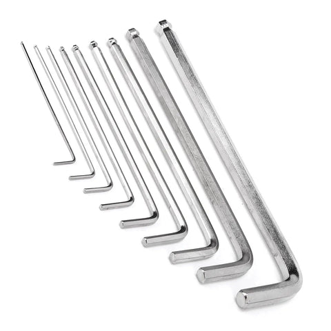 High Grade Chrome Vanadium Metric Hex Key Set Wrench Tool Kit With Case Sizes 1.5mm To 10.0mm, 9-piece silver Allen keys