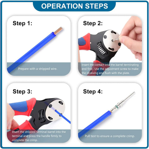 Operation steps for 50 Pairs Size 16 DT Deutsch Pin Connector Kit With Nickel Plated Solid Contacts For Ride-Ready Automotive Wiring