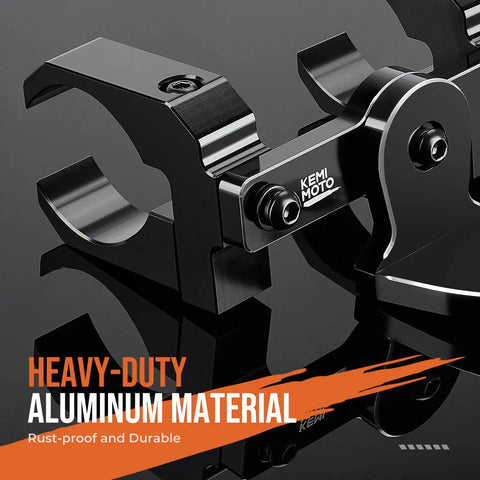 Close-up of aluminum UTV whip mount with double clamps for 1.5 to 2 inch roll cages, featuring durable rust-proof design.