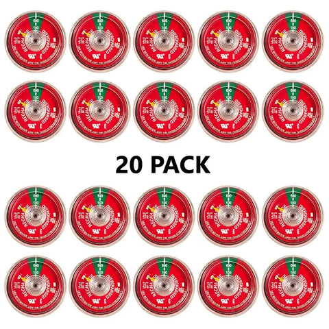 20 Pack UL Listed 100 PSI Water Fire Extinguisher Gauge For Stainless Steel Badass Pressure Monitor Dial, red dials.