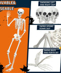 Epic Life Size Halloween Skeleton With Movable Joints, Realistic Gray Plastic Bones, 5.4 Feet Tall, Weather Resistant, Poseable