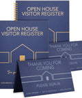 Open House Guest Sign In Book And Realtor Tent Cards Set 2 Pack Navy Blue 8.5 By 11 Real Estate Agent Supplies For Open Houses
