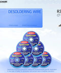 Desoldering Solder Wick Braided Copper Wire For PCB Boards 2.0mm By 1.5m R300 2 Pack spools in packaging.